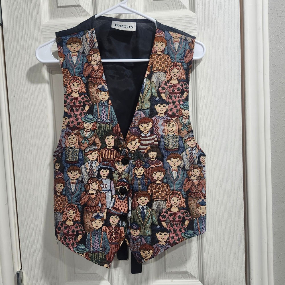 Vintage Facets by Mirrors Tapestry‎ Vest Womens Woven People Pattern Waistcoat